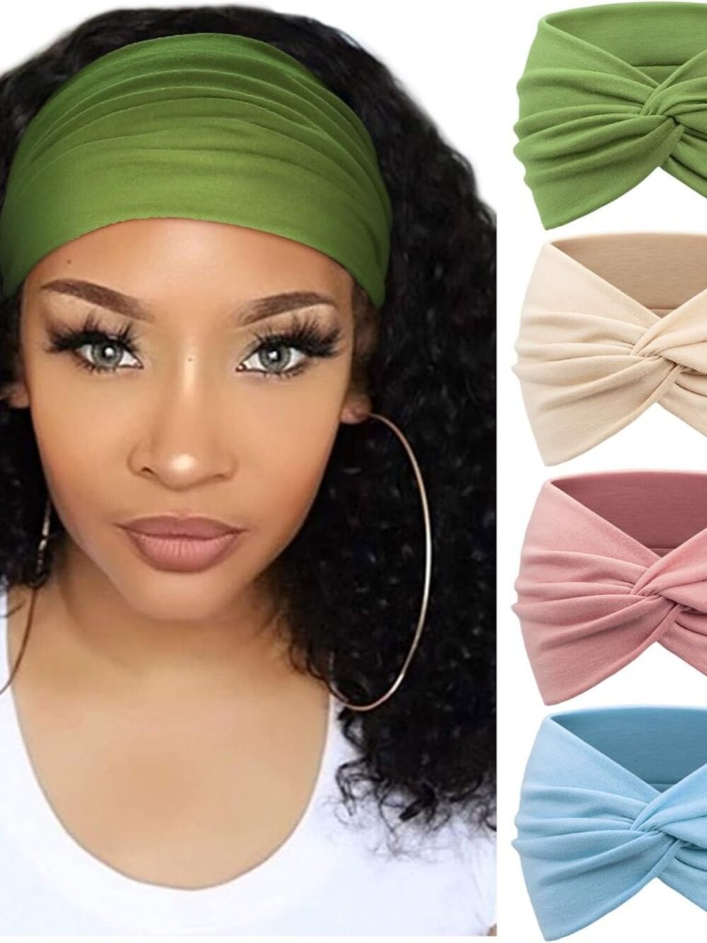 4 Pack Turban Headbands for Women Wide Vintage Head Wraps Knotted Cute Hair Band